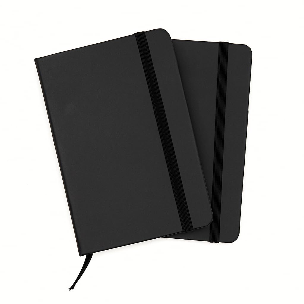 AccuPrints A6 Hard Bound Diary Size 6 x 4.2 inches with 160 Pages | Notebook Diary with Elastic Lock PU Leather Pocket Diary for Office (Black)