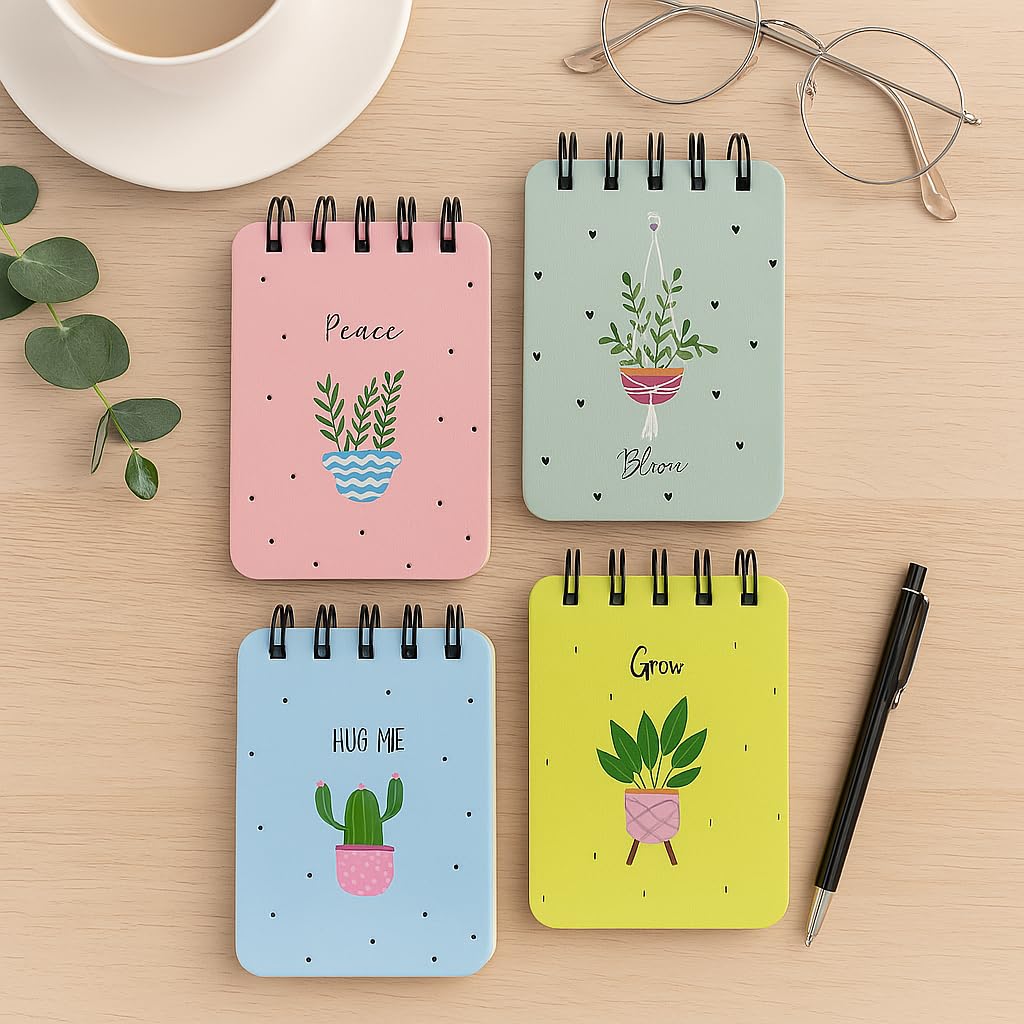 Pocket-Size Notepad (Pack of 4) 100 pages, Mini Memo Pads for Daily Notes, Lists, Work & Journaling (7x12 cm) Notepad for Office - Nature Notes