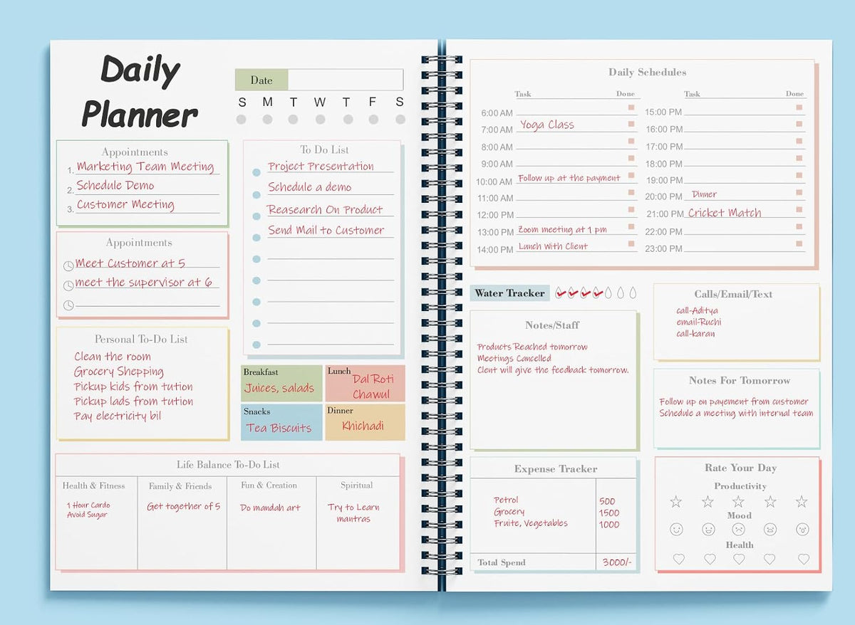 AccuPrints Daily Planner Undated, Schedule Your Day, Manage to-do List, Goals Tracker, Wellness Tracker - 3 Month Planners (Cloud Daily planner)