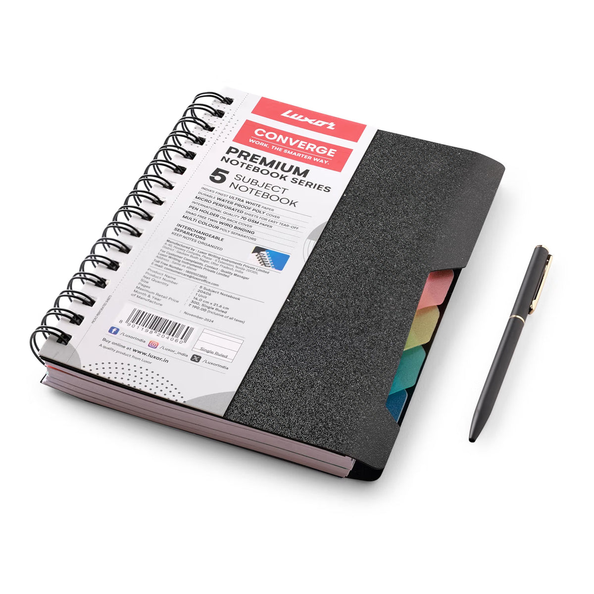Luxor 5 Subject Single Ruled Notebook - A5 Size, 300 Pages, 70 GSM
