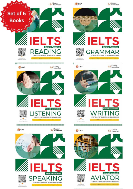 GKP IELTS 2025 Set of 6 Books for Academic+ General Test by Career Launcher (Reading, Listening, Writing, Speaking, Grammar and Aviator) Latest Edition|...